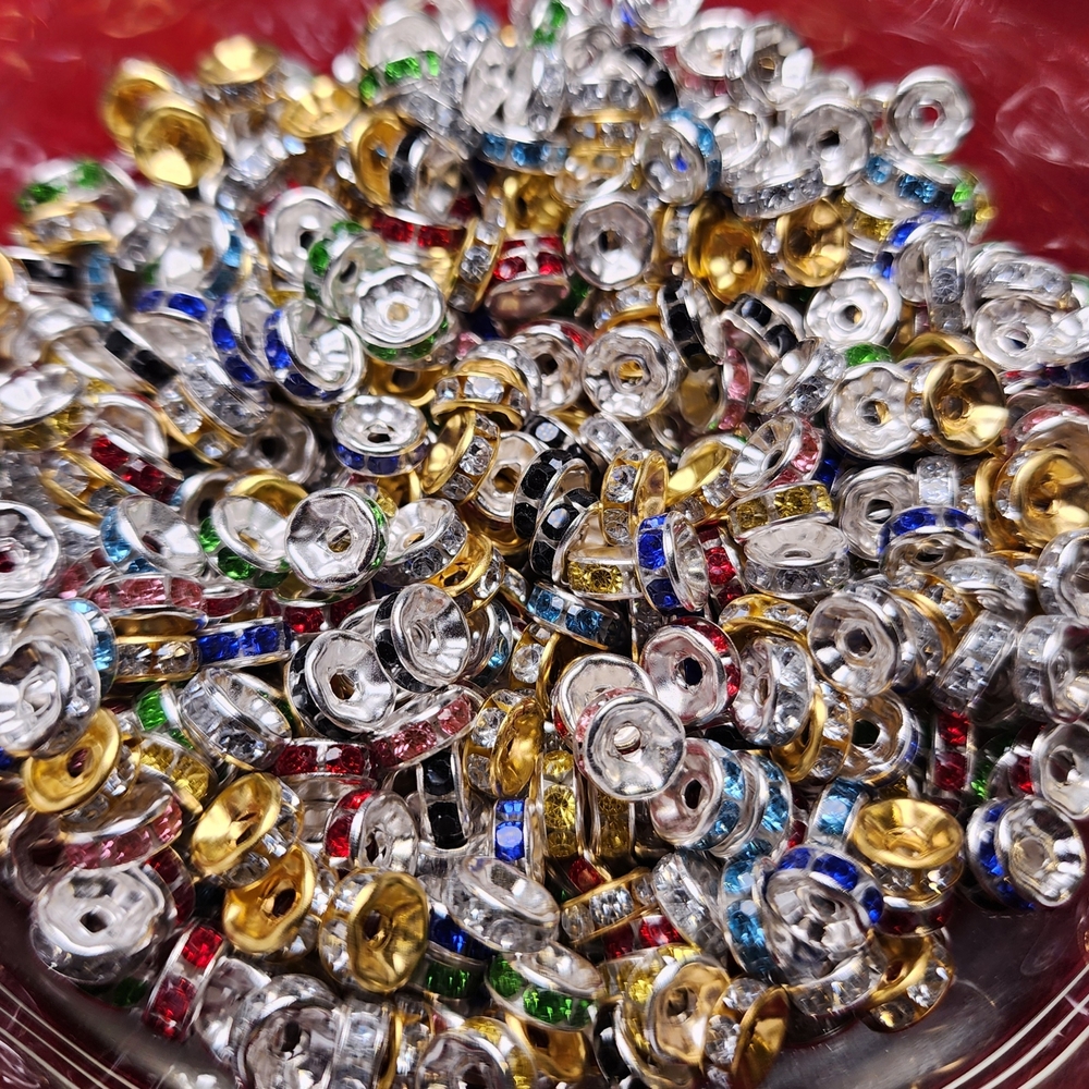1 Bag Mixed Color Rhinestone Rondelle Spacer Beads | Approx 50 Pcs